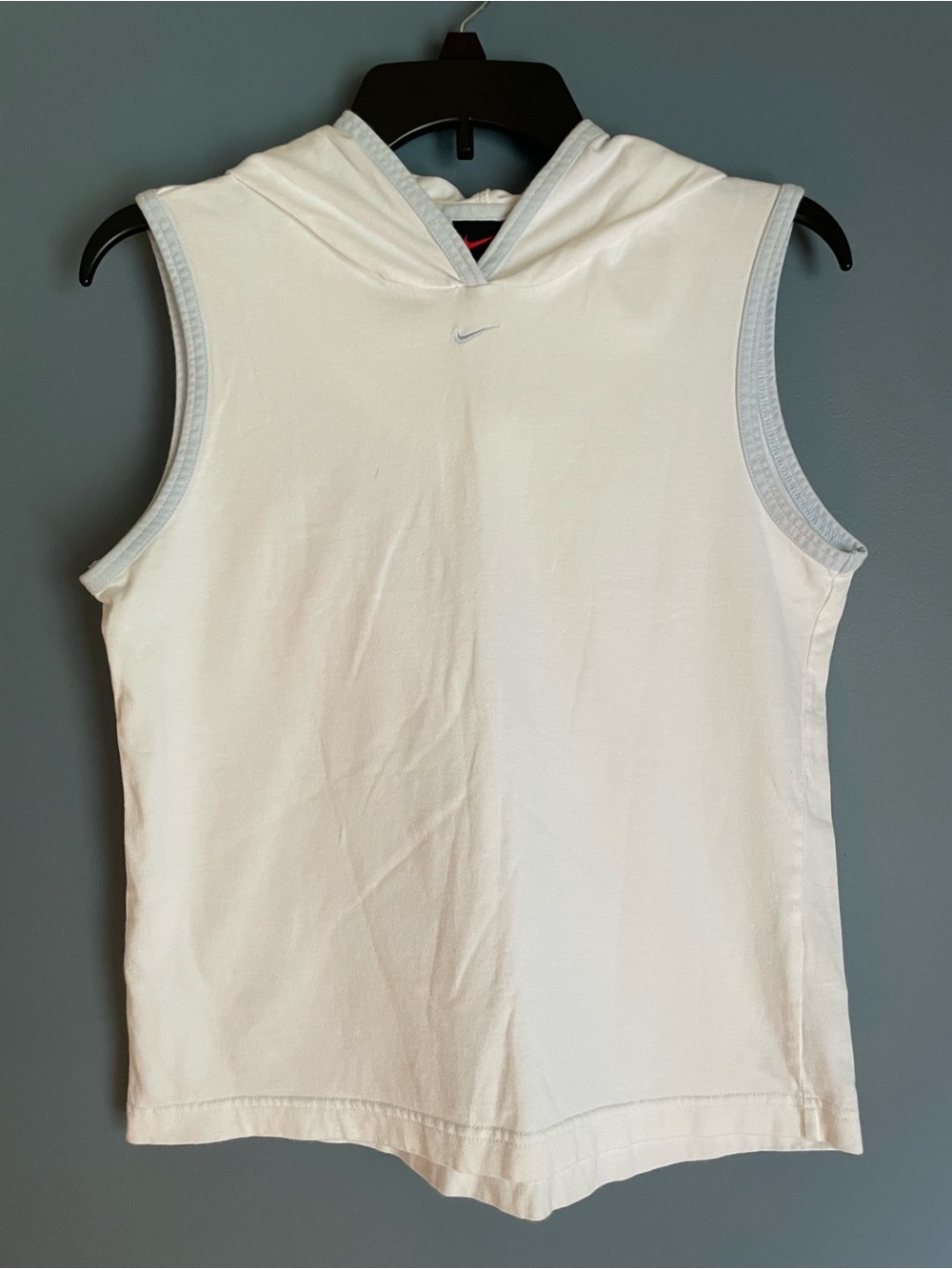 Vintage Y2K Nike Mini Center Swoosh T-Shirt White Light Blue Trim Women 8-10